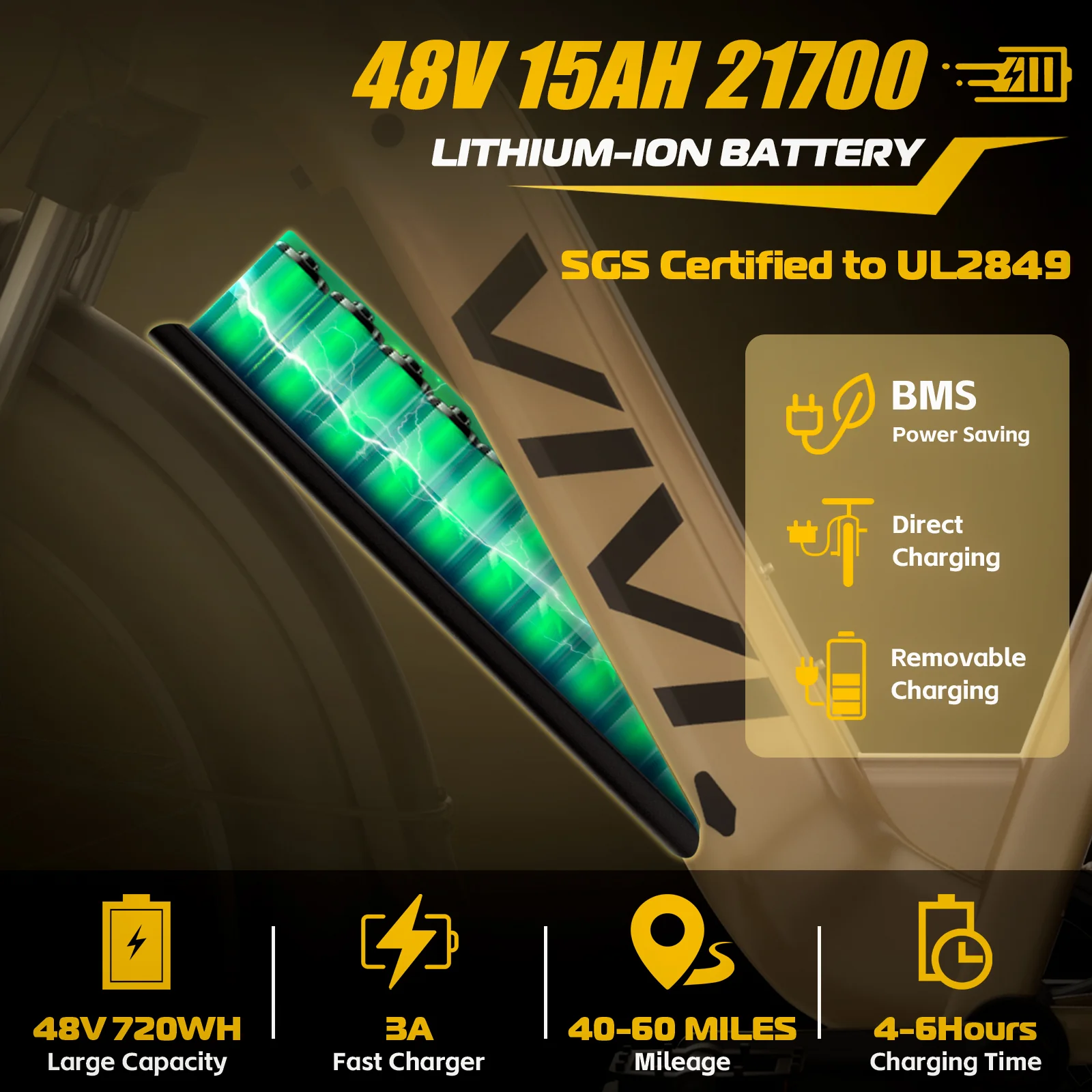 VIVI ACE07 Electric Bike Commuter Fat Tire Electric Bike SGS Certified to UL2849 - Image 5