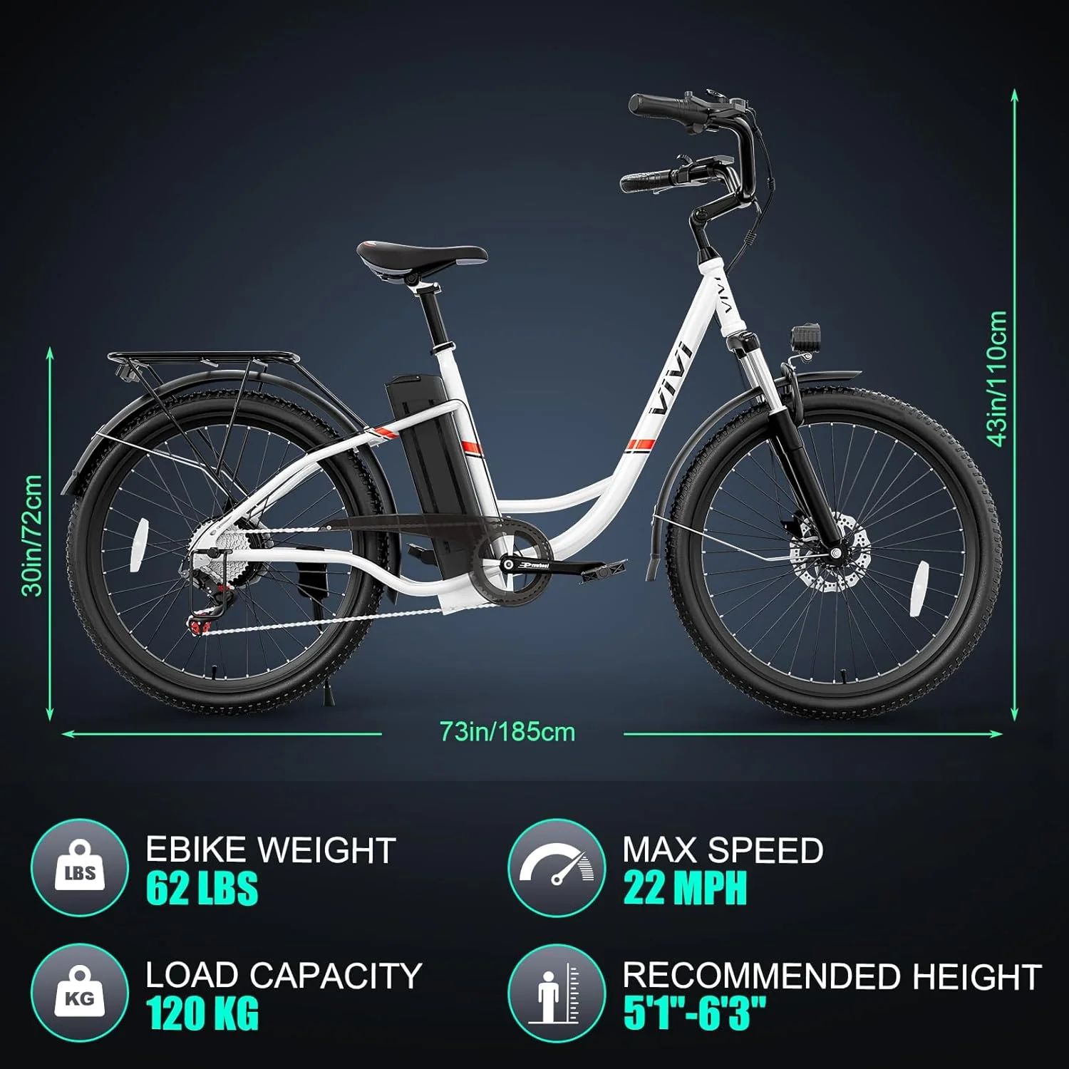 VIVI C26UL Electric Bike Cruiser Electric Commuter Bike SGS Certified to UL2849 - Image 12
