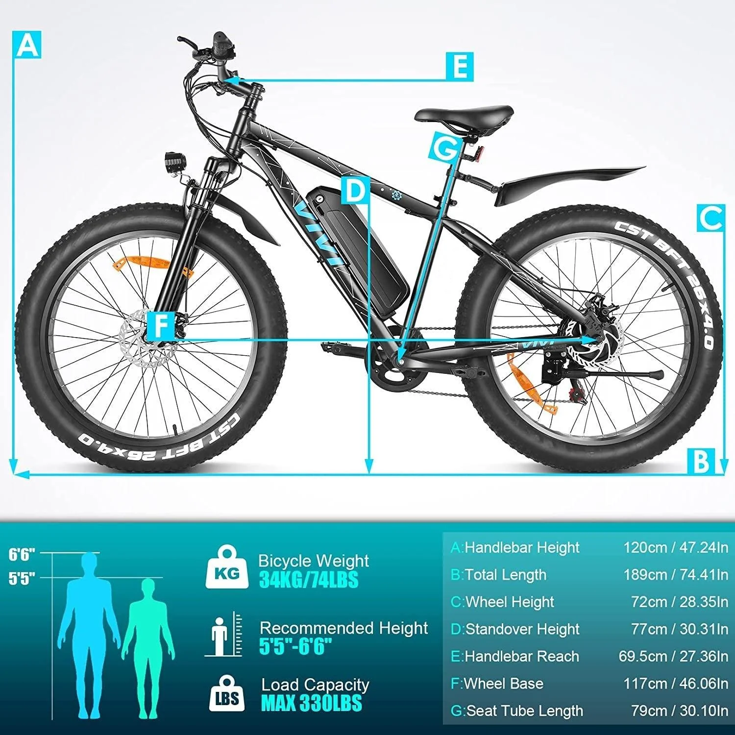 VIVI F26FUL Electric Bike Long Range Fat Tire Electric Bike SGS Certified to UL2849 - Image 16