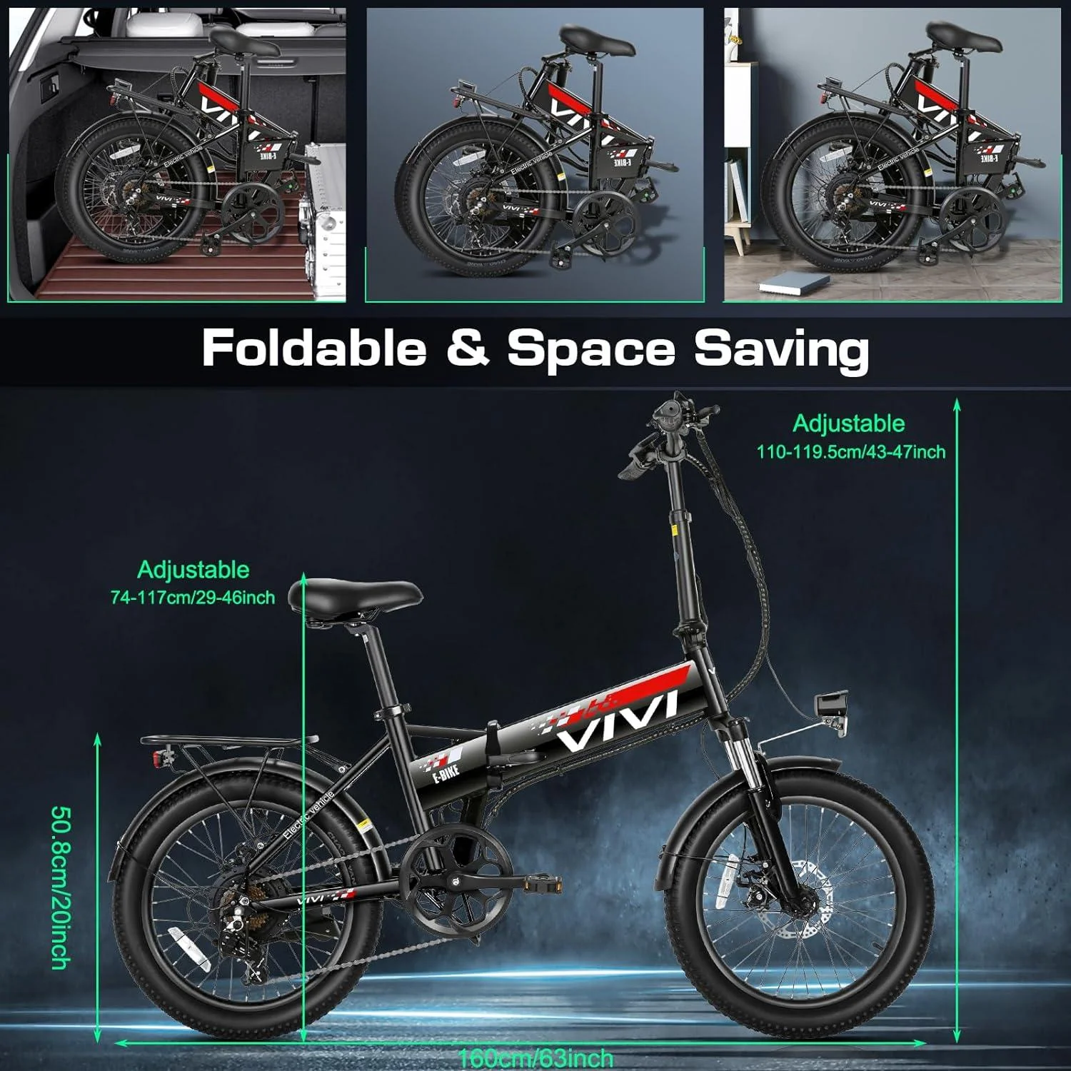 VIVI FM20UL Electric Bike 2.4" Fat Tire Folding Electric Bike SGS Certified to UL2849 - Image 11