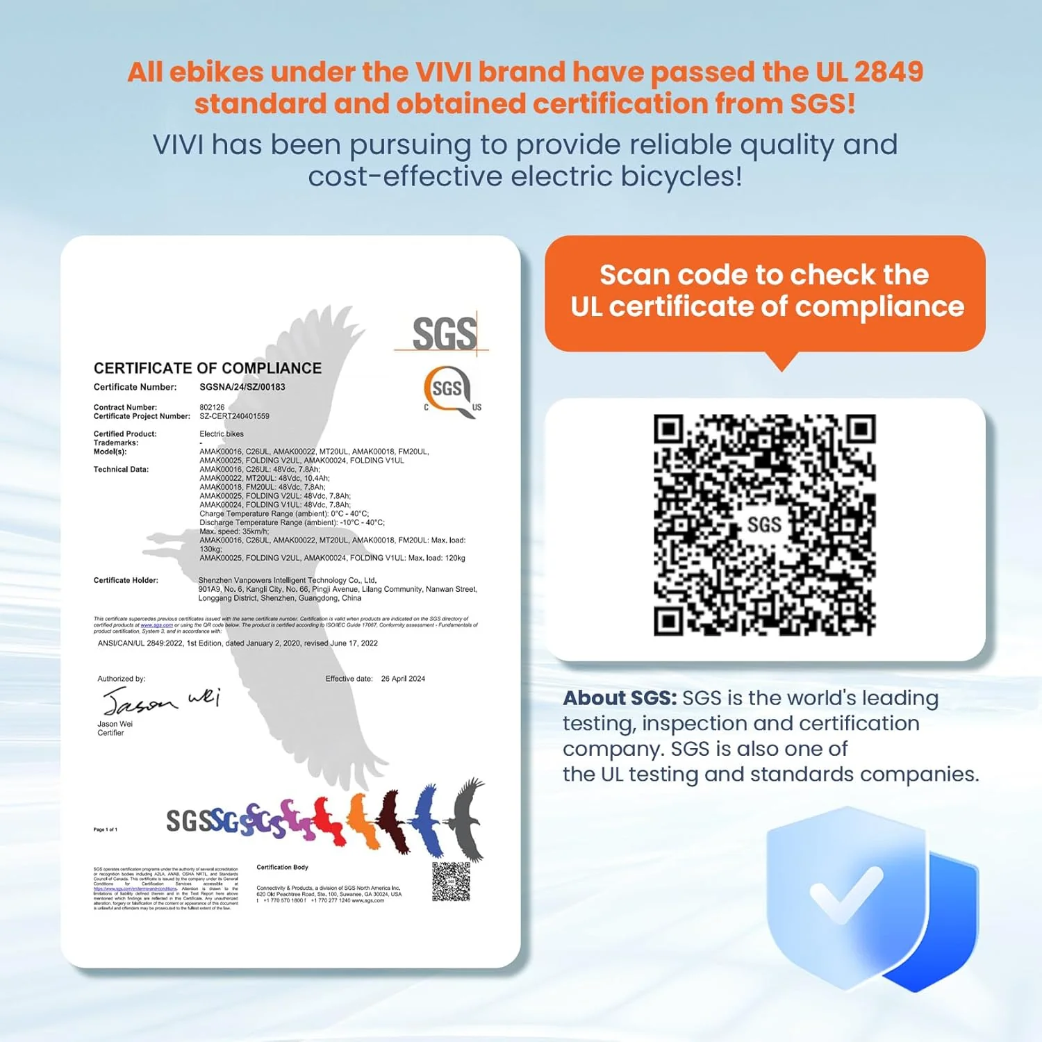 VIVI FM20UL Electric Bike 2.4" Fat Tire Folding Electric Bike SGS Certified to UL2849 - Image 3