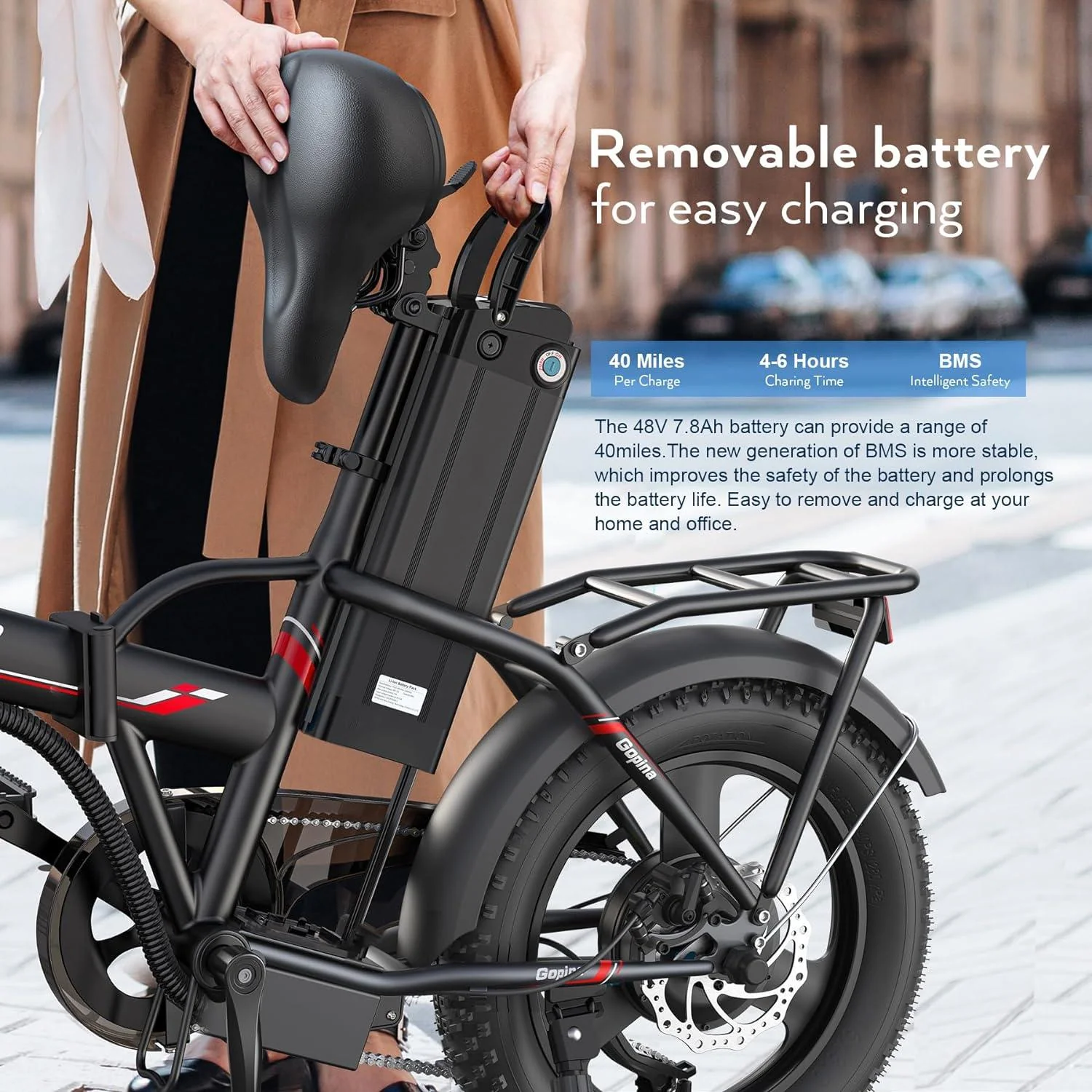 VIVI Gopina Electric Bike 3.0" Fat Tire Folding Electric Bike SGS Certified to UL2849 - Image 7
