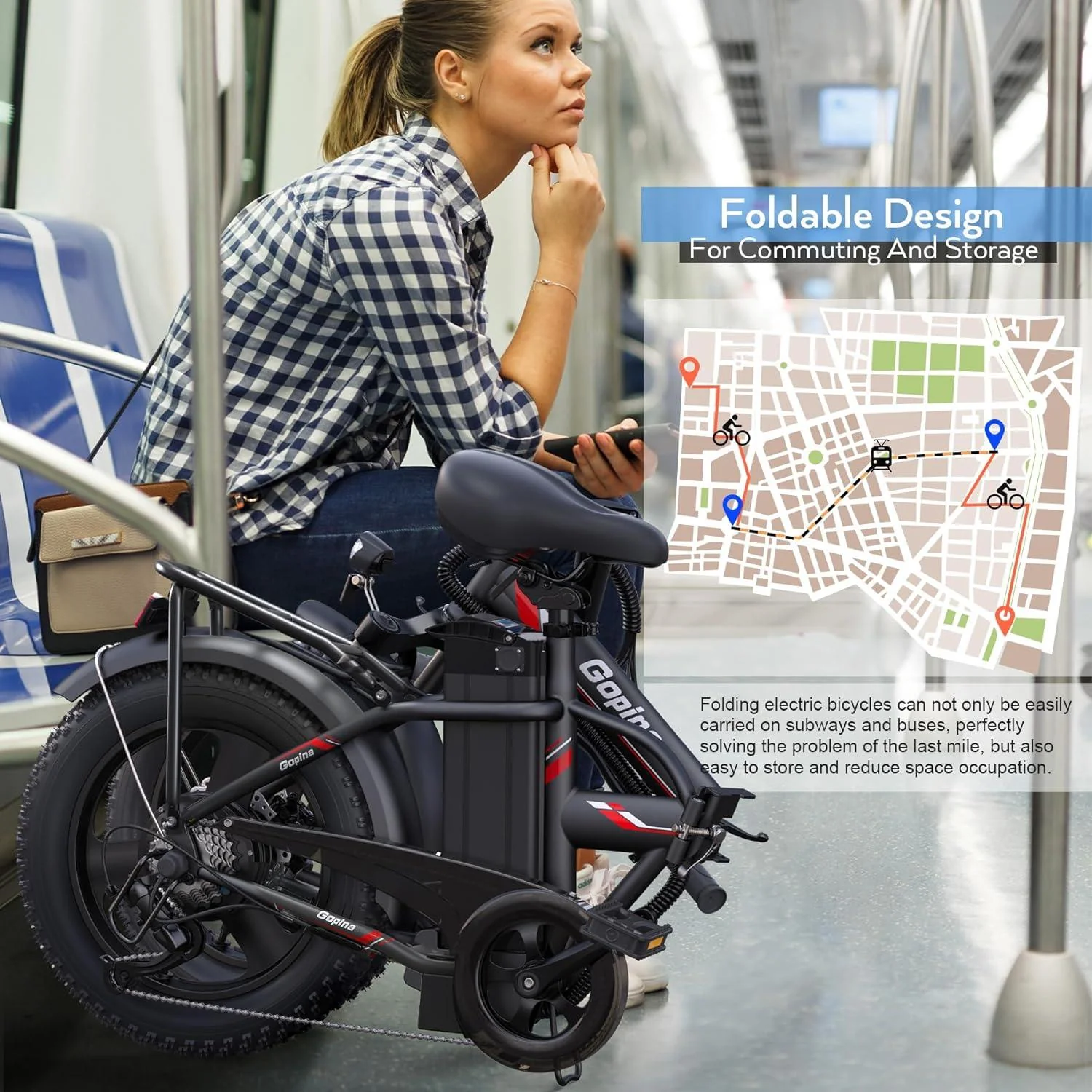 VIVI Gopina Electric Bike 3.0" Fat Tire Folding Electric Bike SGS Certified to UL2849 - Image 9