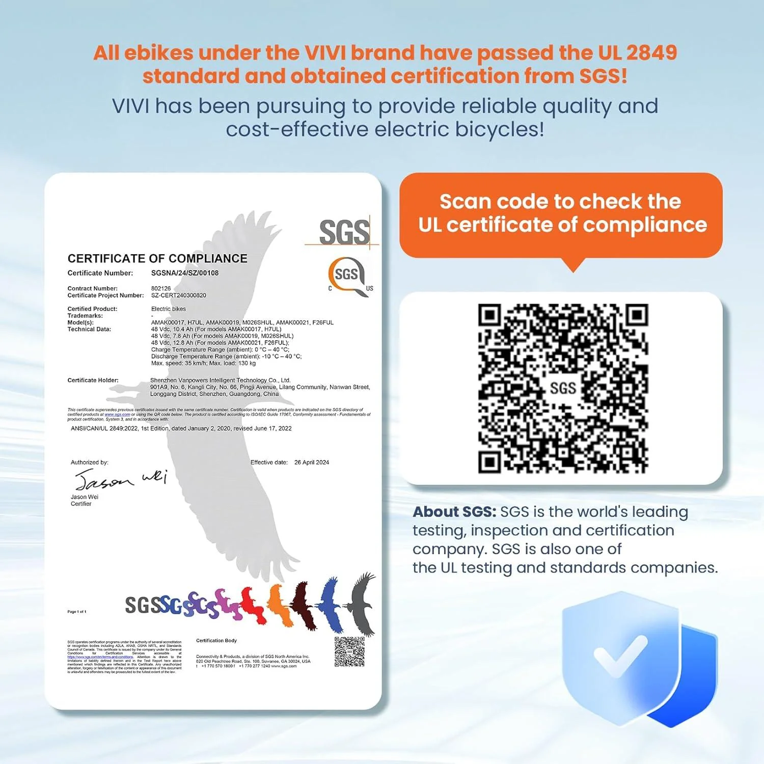 VIVI M026SHUL Electric Bike Hardtail Electric Mountain Bike SGS Certified to UL2849 - Image 3