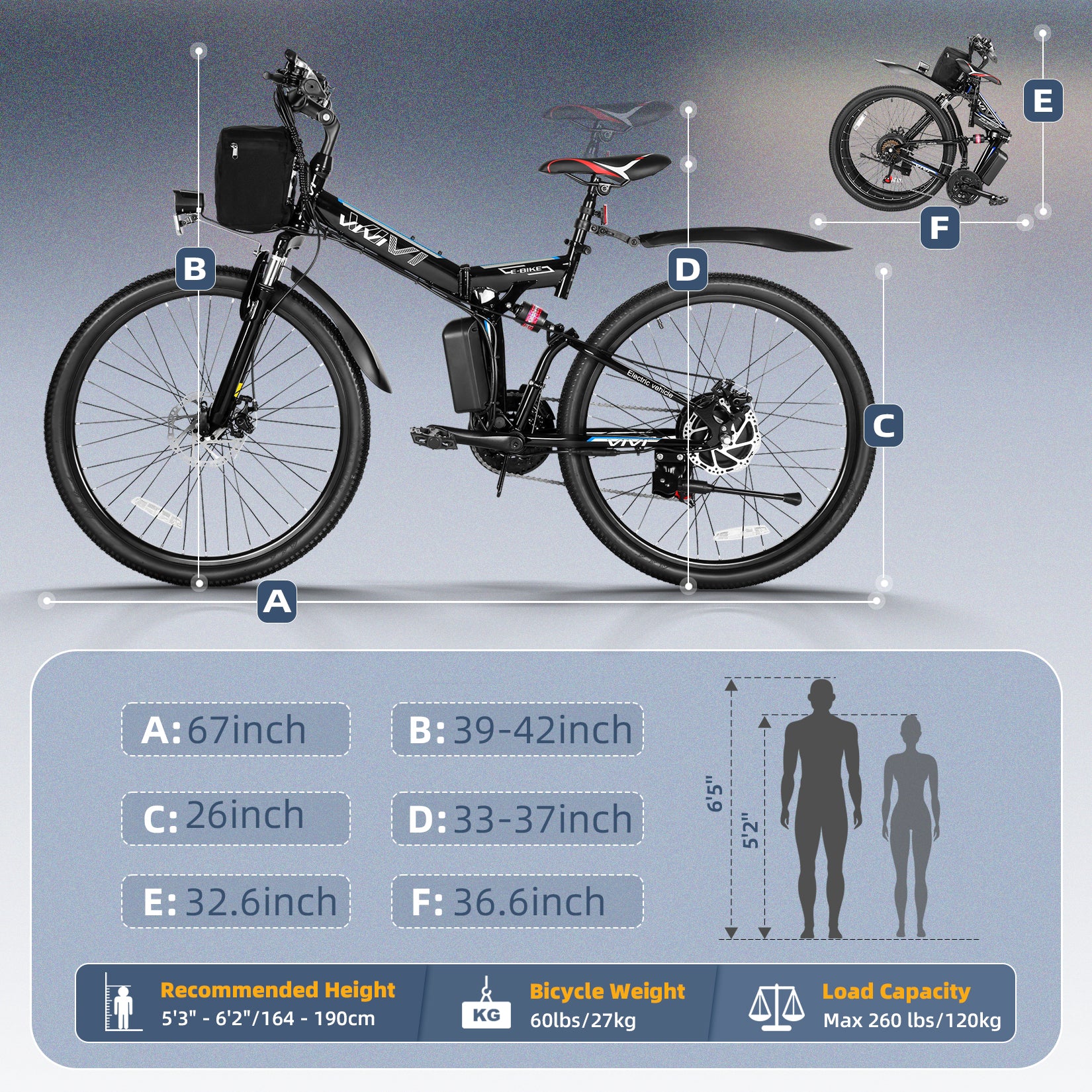 VIVI M026TGBUL Electric Bike Foldable Full Suspension Electric Mountain Bike SGS Certified to UL2849 - Image 12