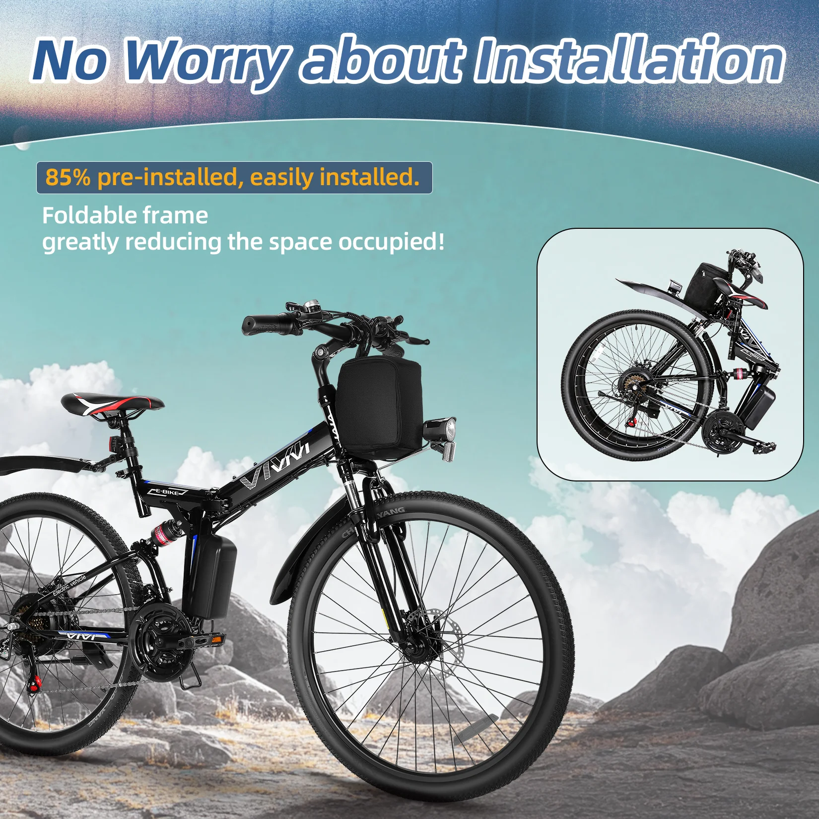 VIVI M026TGBUL Electric Bike Foldable Full Suspension Electric Mountain Bike SGS Certified to UL2849 - Image 8